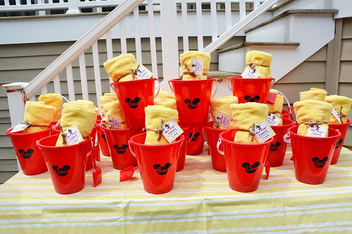 towel  and beach pail party favors
